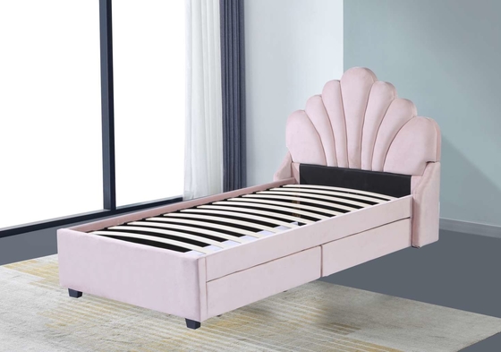 Miękka aksamitna tkanina Solid Woodday Bed Drewniana rama łóżka Queen Size 137 * 203 mm